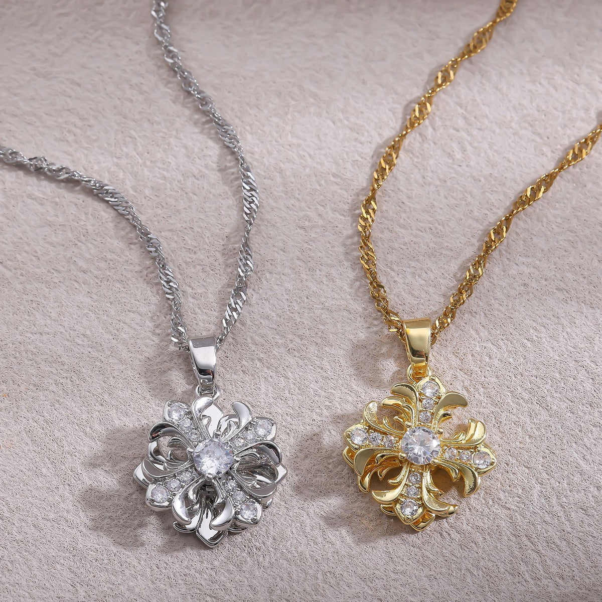 Vintage 18K gold plated cross zircon pendant necklace with twisted chain for women