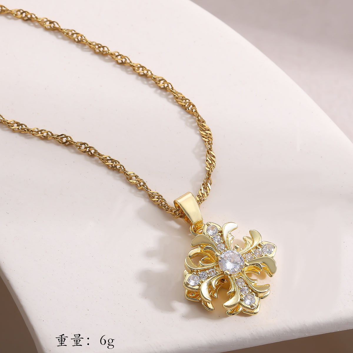 Vintage 18K gold plated cross zircon pendant necklace with twisted chain for women
